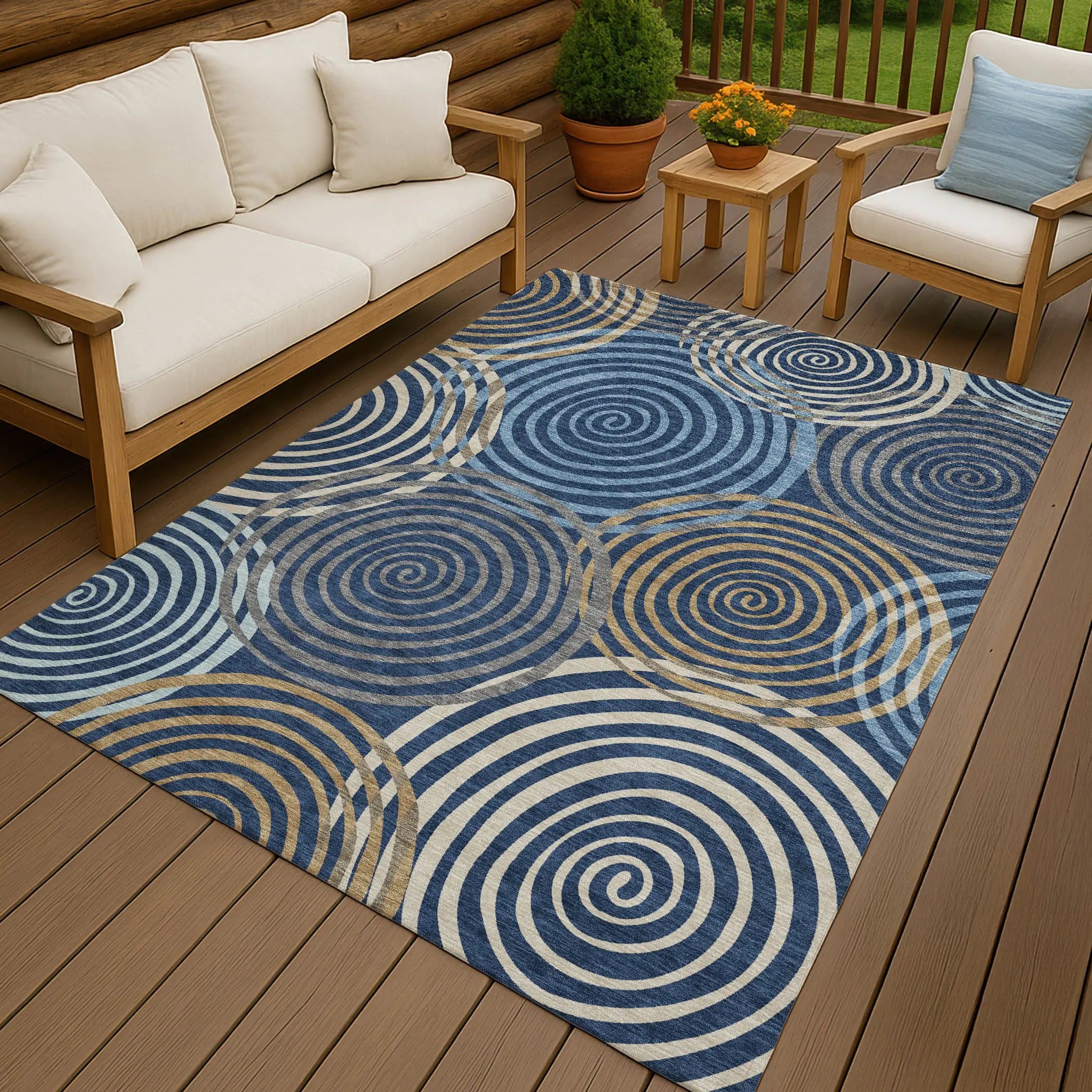 3' X 5' Navy Blue And Denim Blue Geometric Washable Indoor Outdoor Area Rug Homeroots Outdoor