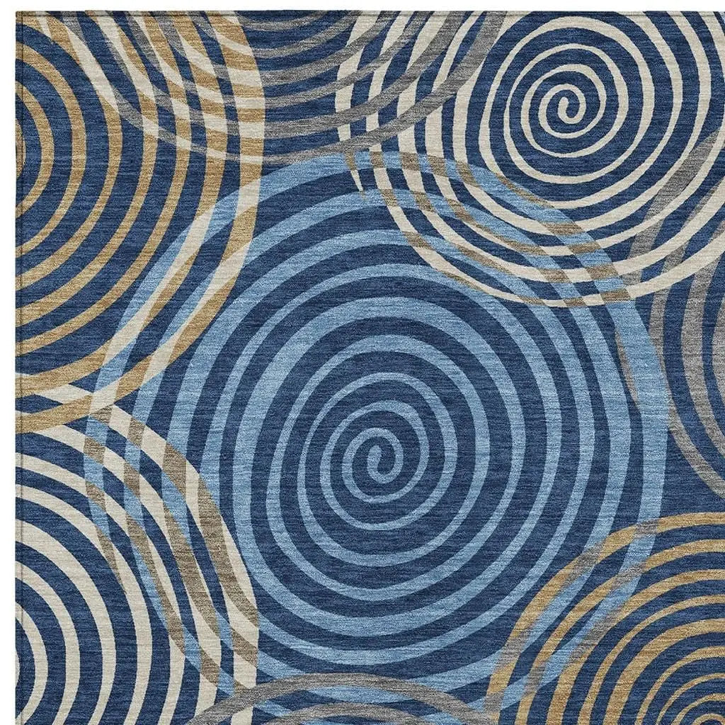 3' X 5' Navy Blue And Denim Blue Geometric Washable Indoor Outdoor Area Rug Homeroots Outdoor