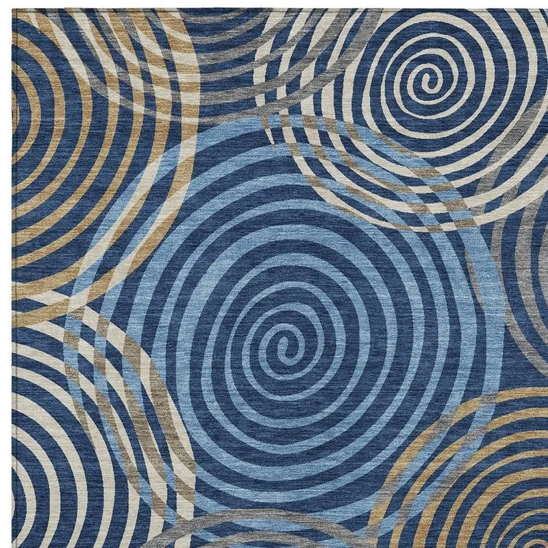3' X 5' Navy Blue And Denim Blue Geometric Washable Indoor Outdoor Area Rug Homeroots Outdoor