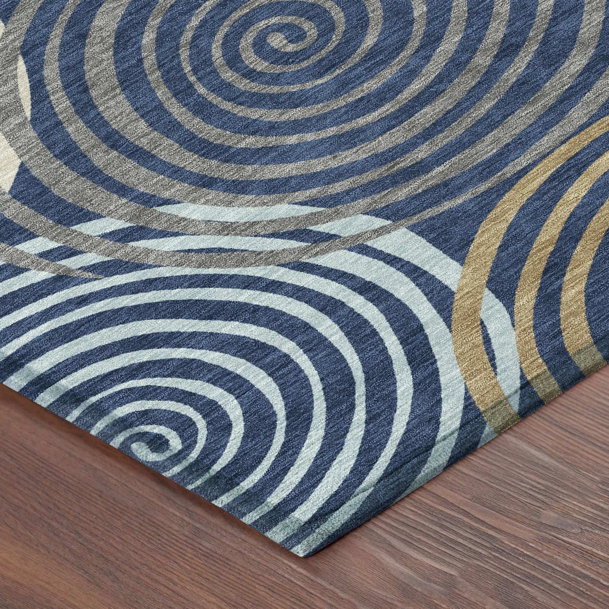 3' X 5' Navy Blue And Denim Blue Geometric Washable Indoor Outdoor Area Rug Homeroots Outdoor