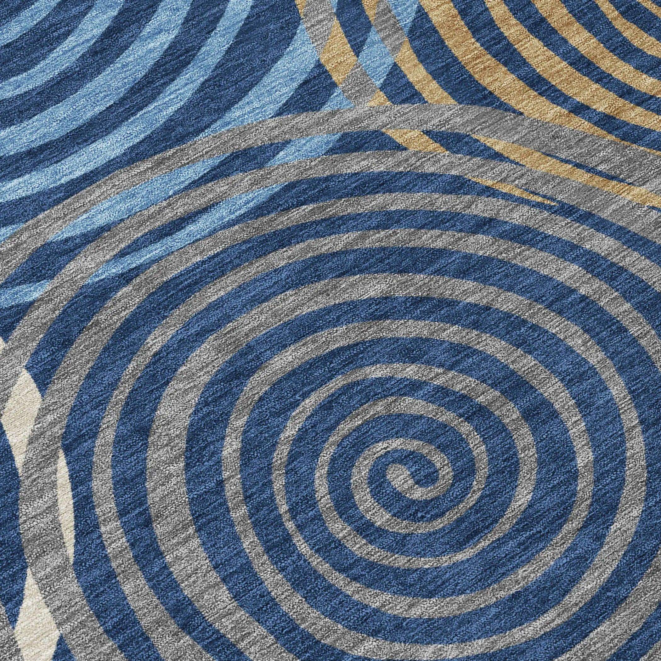 3' X 5' Navy Blue And Denim Blue Geometric Washable Indoor Outdoor Area Rug Homeroots Outdoor