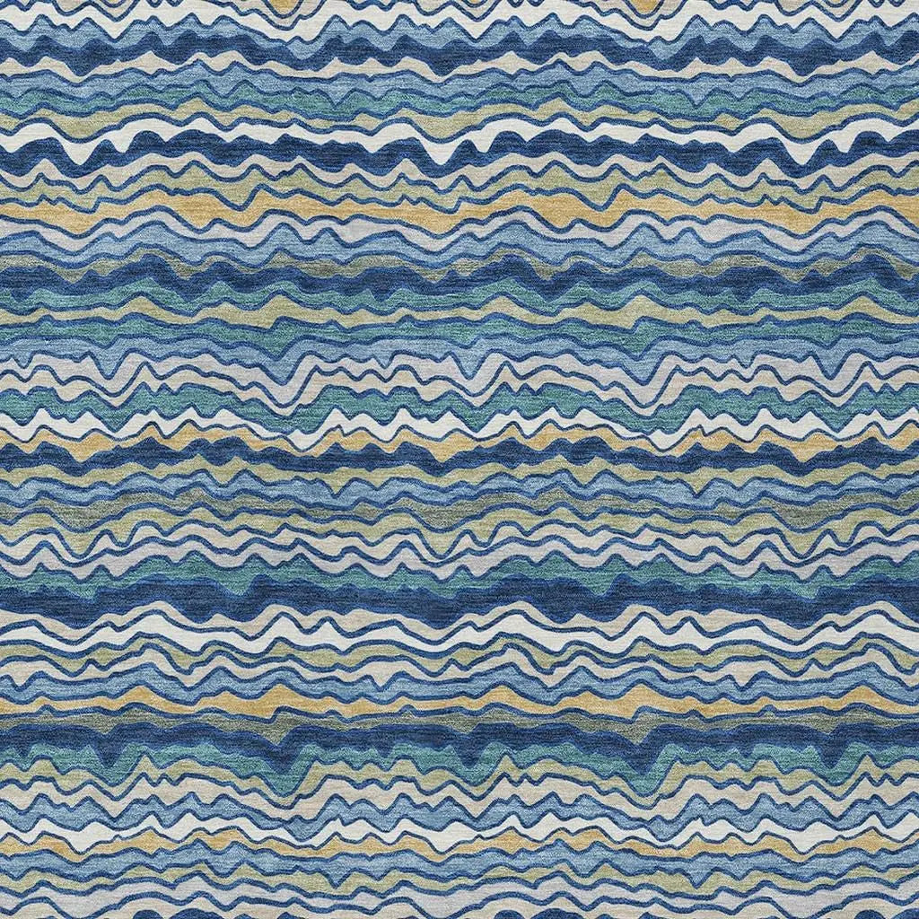 3' X 5' Navy Blue And Denim Blue Striped Washable Indoor Outdoor Area Rug Homeroots Outdoor