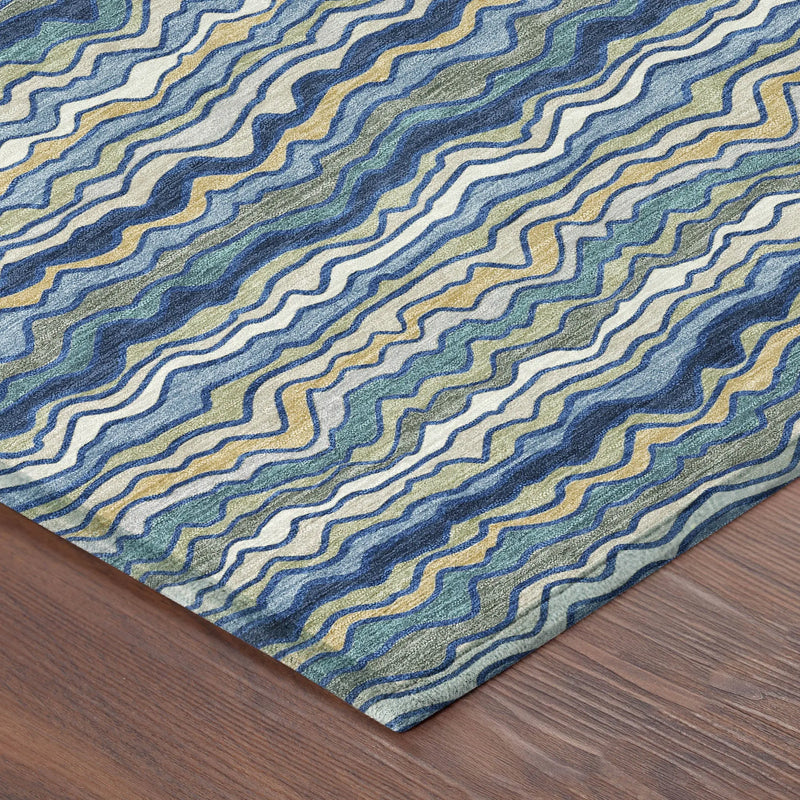 3' X 5' Navy Blue And Denim Blue Striped Washable Indoor Outdoor Area Rug Homeroots Outdoor