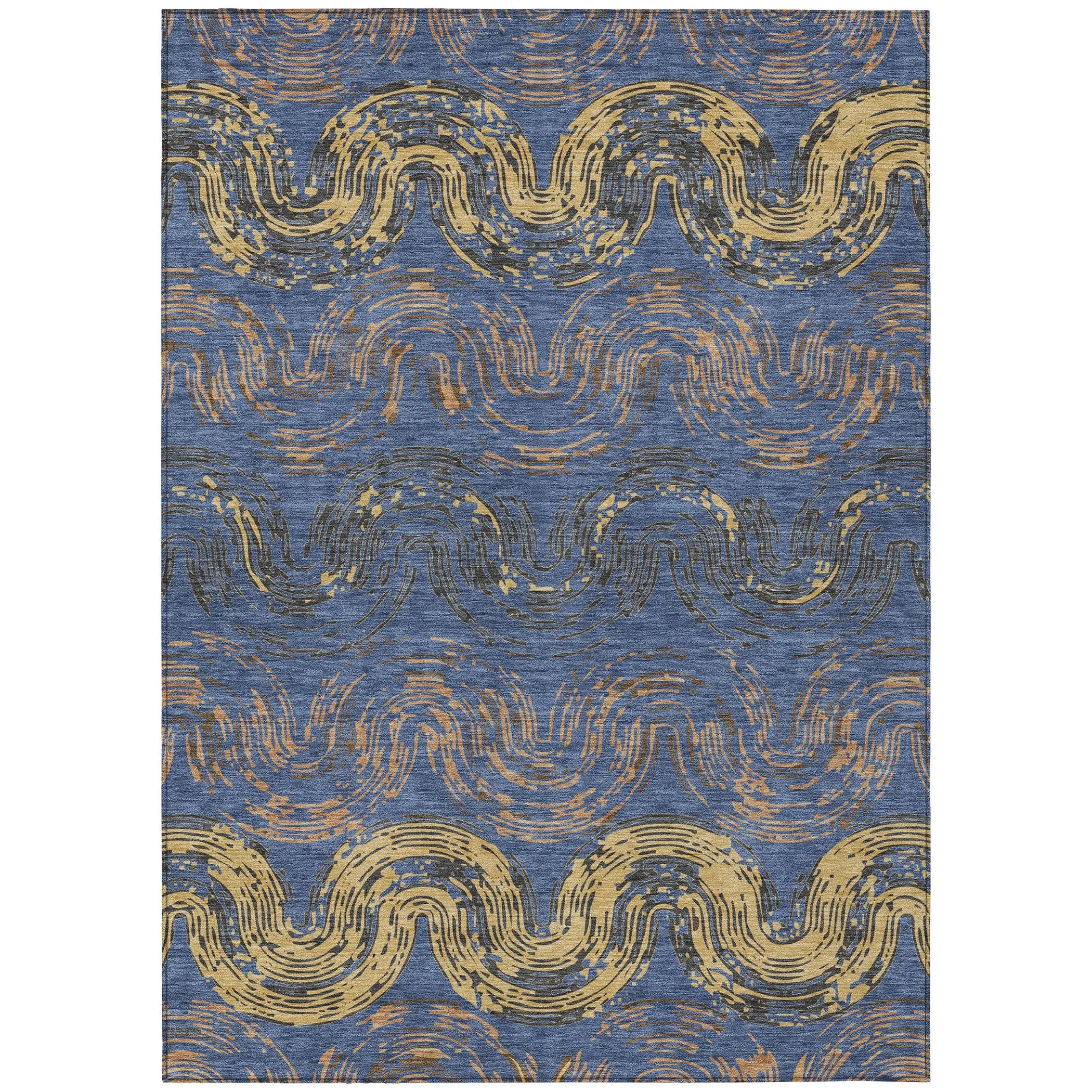 3' X 5' Navy Blue And Gold Abstract Washable Indoor Outdoor Area Rug Homeroots Outdoor