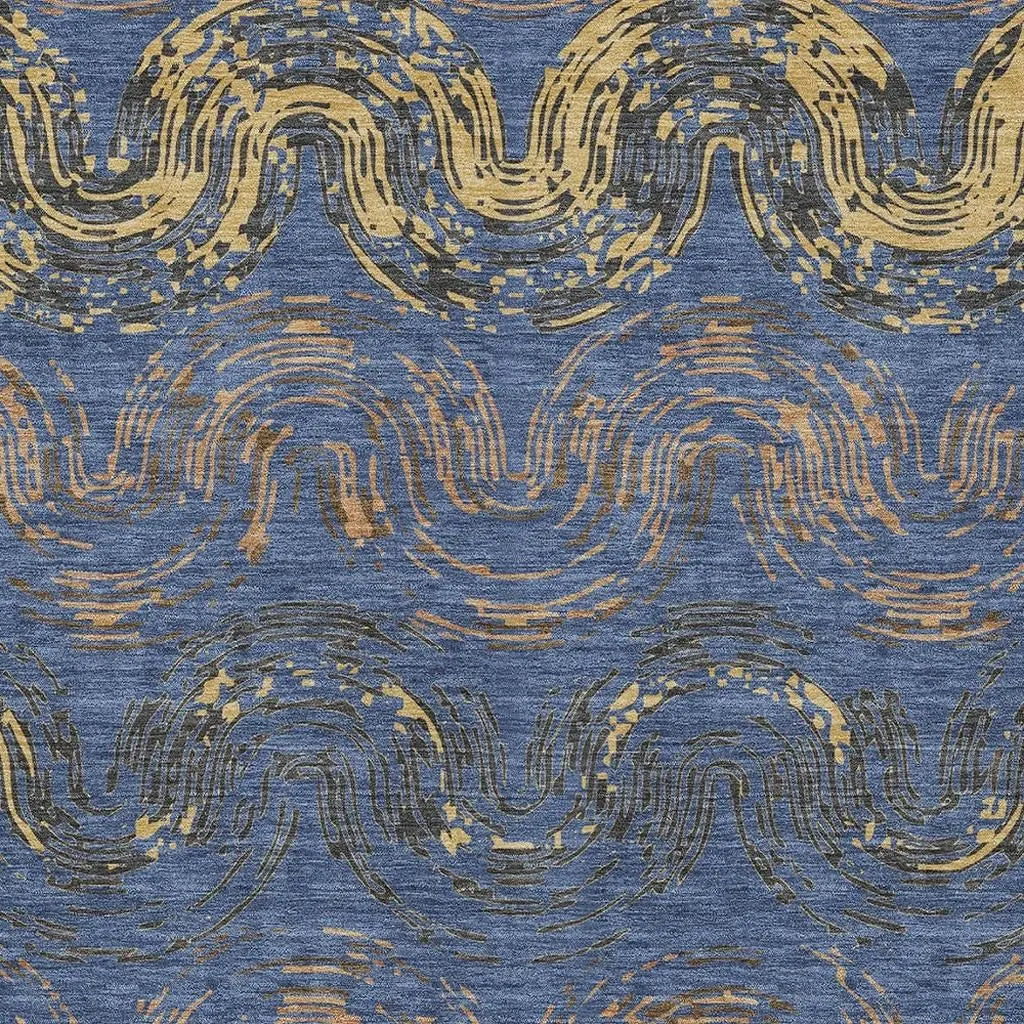3' X 5' Navy Blue And Gold Abstract Washable Indoor Outdoor Area Rug Homeroots Outdoor