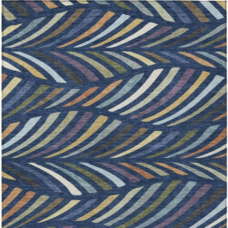 3' X 5' Navy Blue And Gold Abstract Washable Indoor Outdoor Area Rug Homeroots Outdoor