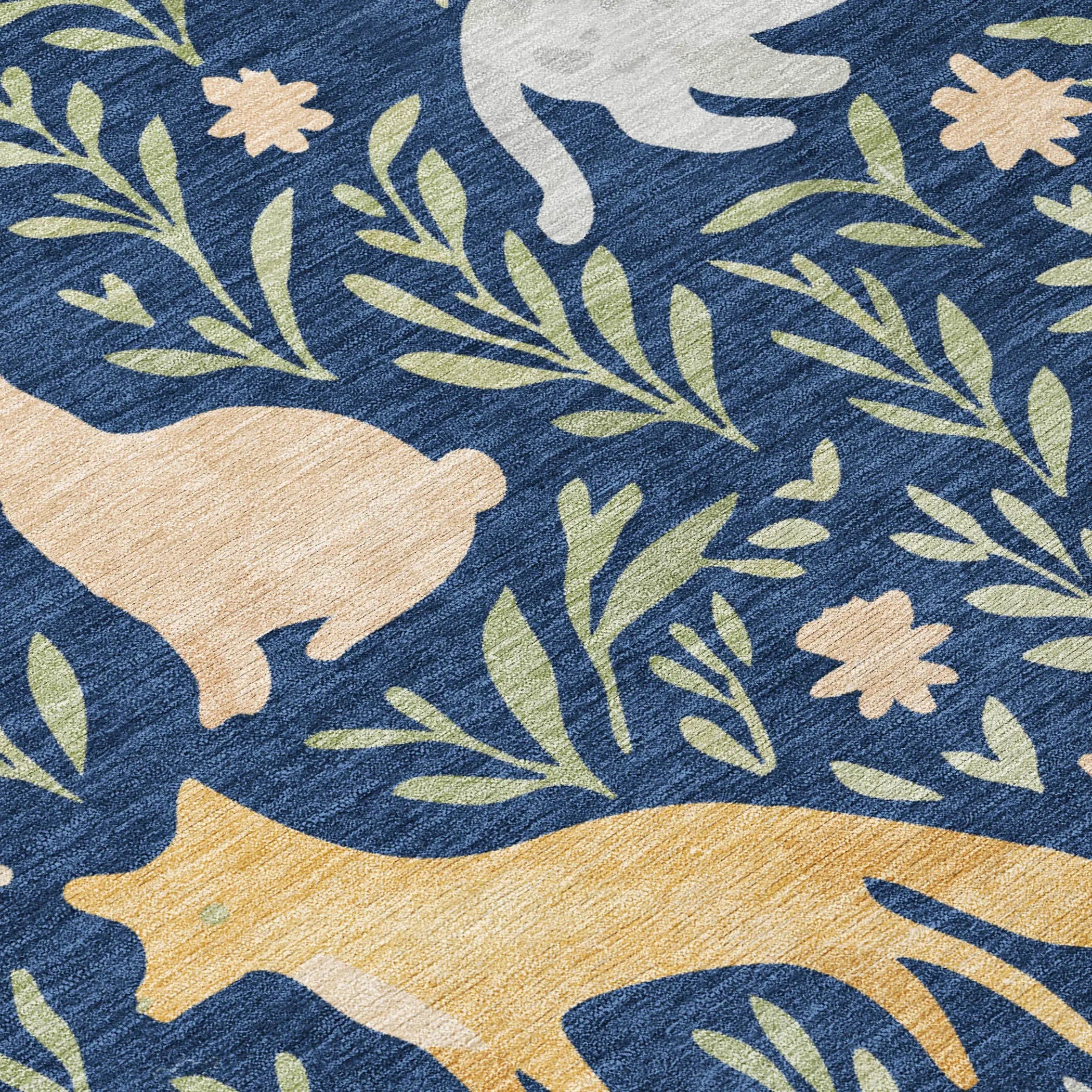 3' X 5' Navy Blue And Gold Botanical Leaves Washable Indoor Outdoor Area Rug Homeroots Outdoor