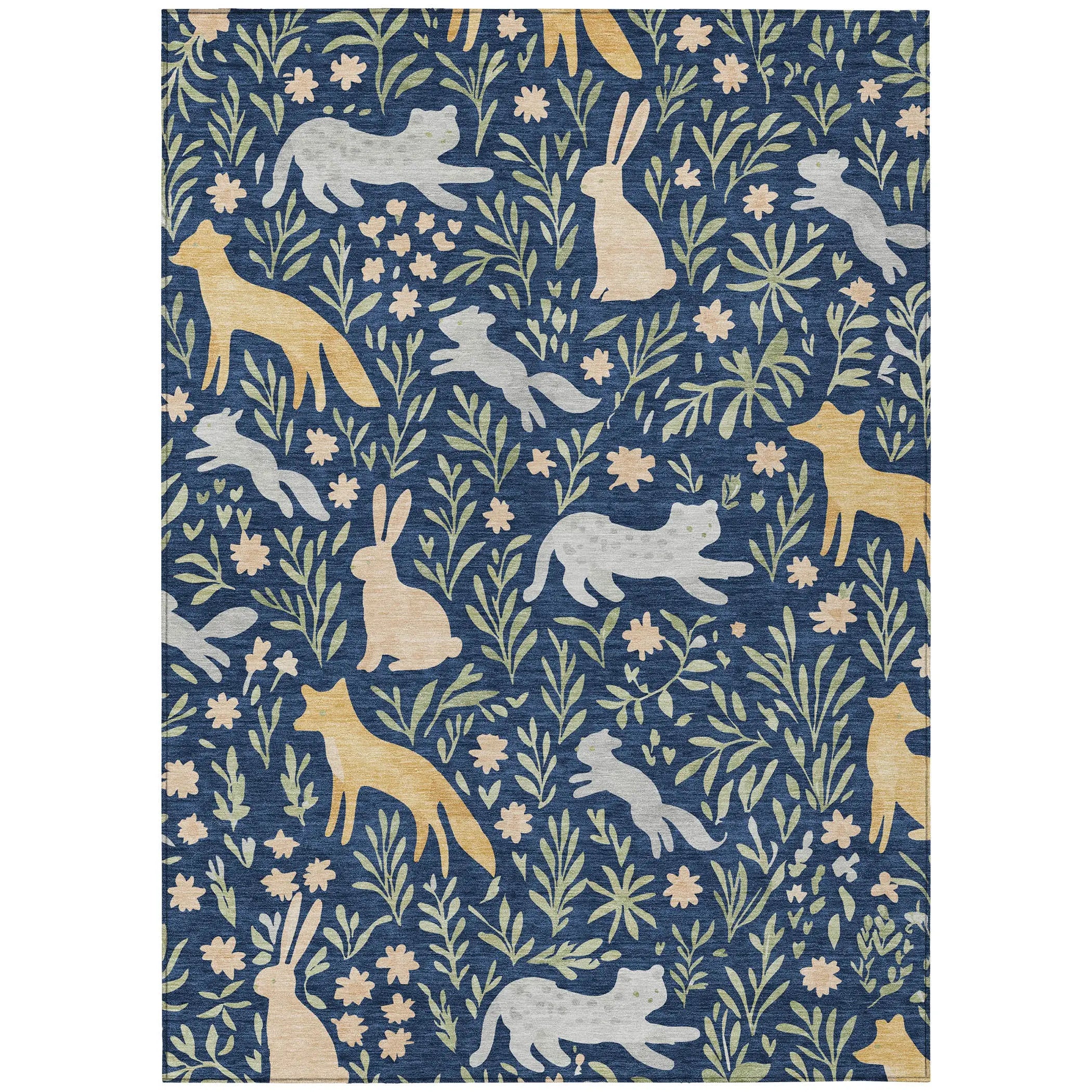 3' X 5' Navy Blue And Gold Botanical Leaves Washable Indoor Outdoor Area Rug Homeroots Outdoor