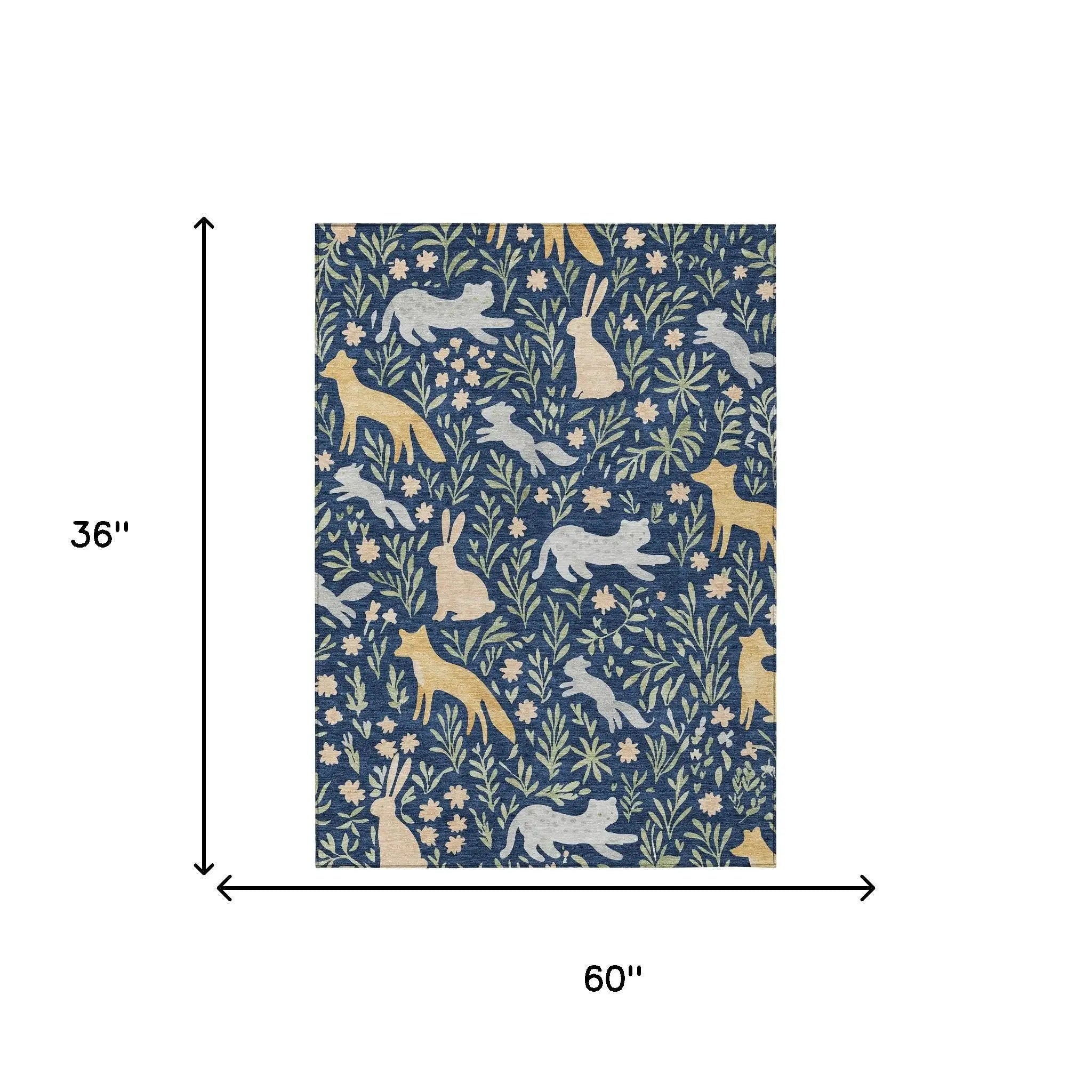 3' X 5' Navy Blue And Gold Botanical Leaves Washable Indoor Outdoor Area Rug Homeroots Outdoor