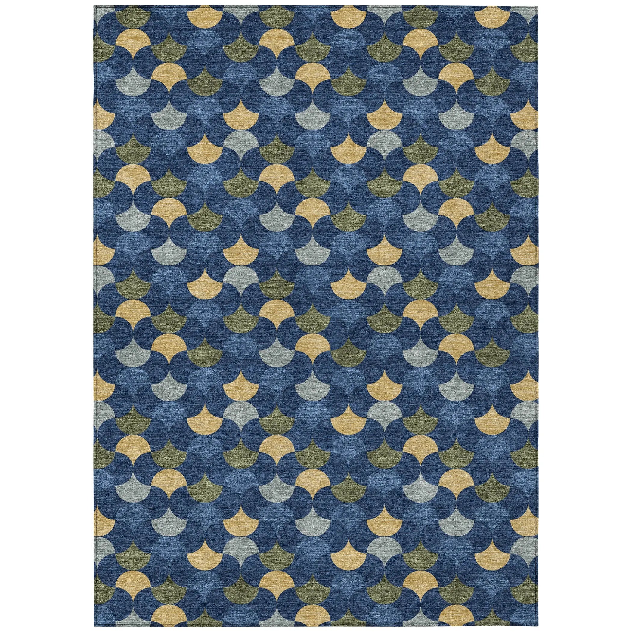 3' X 5' Navy Blue And Gold Geometric Washable Indoor Outdoor Area Rug Homeroots Outdoor