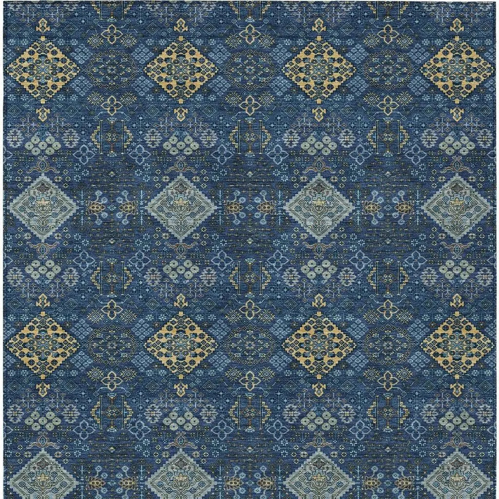 3' X 5' Navy Blue And Gold Geometric Washable Indoor Outdoor Area Rug Homeroots Outdoor