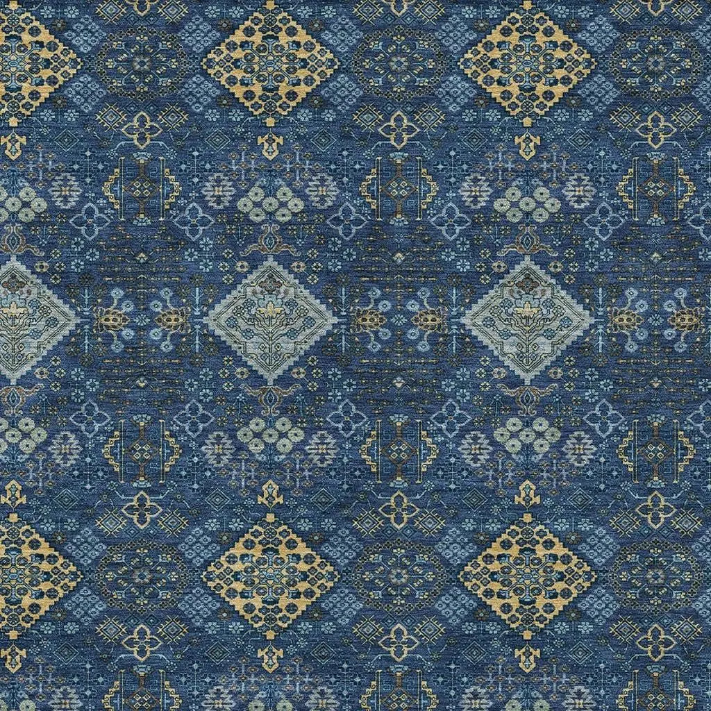 3' X 5' Navy Blue And Gold Geometric Washable Indoor Outdoor Area Rug Homeroots Outdoor