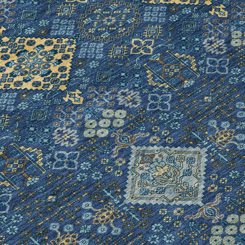 3' X 5' Navy Blue And Gold Geometric Washable Indoor Outdoor Area Rug Homeroots Outdoor