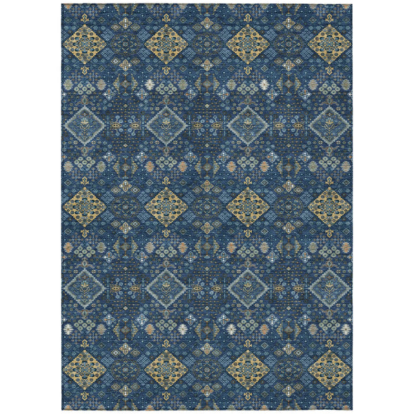 3' X 5' Navy Blue And Gold Geometric Washable Indoor Outdoor Area Rug Homeroots Outdoor