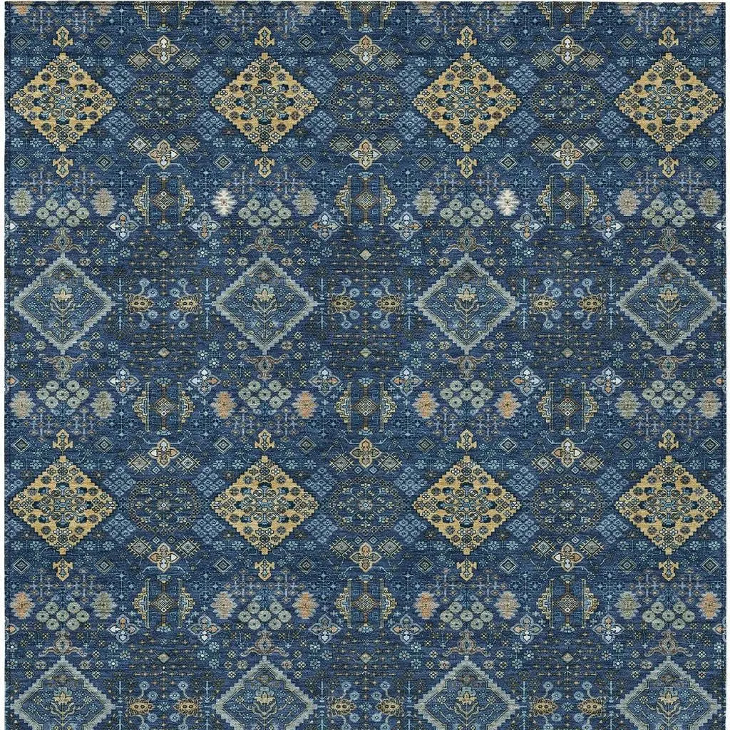 3' X 5' Navy Blue And Gold Geometric Washable Indoor Outdoor Area Rug Homeroots Outdoor