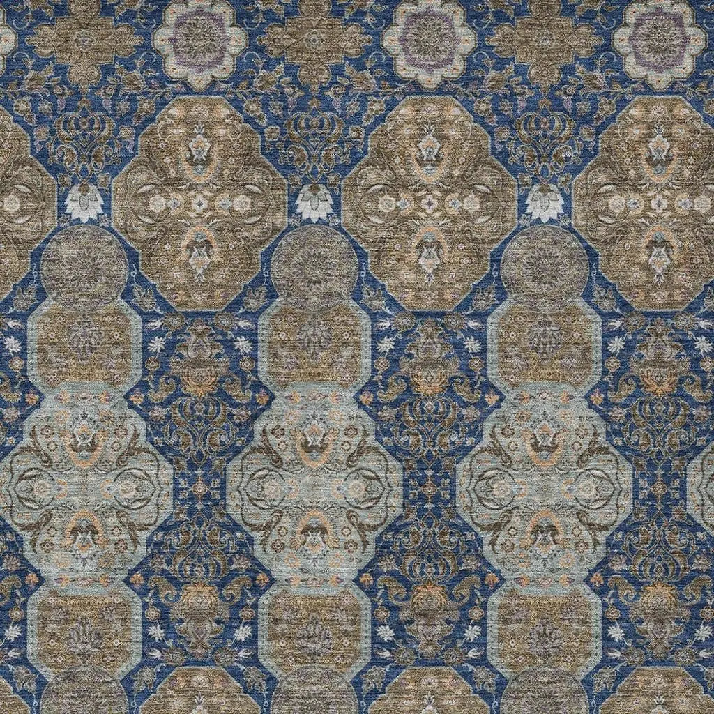 3' X 5' Navy Blue And Gray Floral Washable Indoor Outdoor Area Rug Homeroots Outdoor