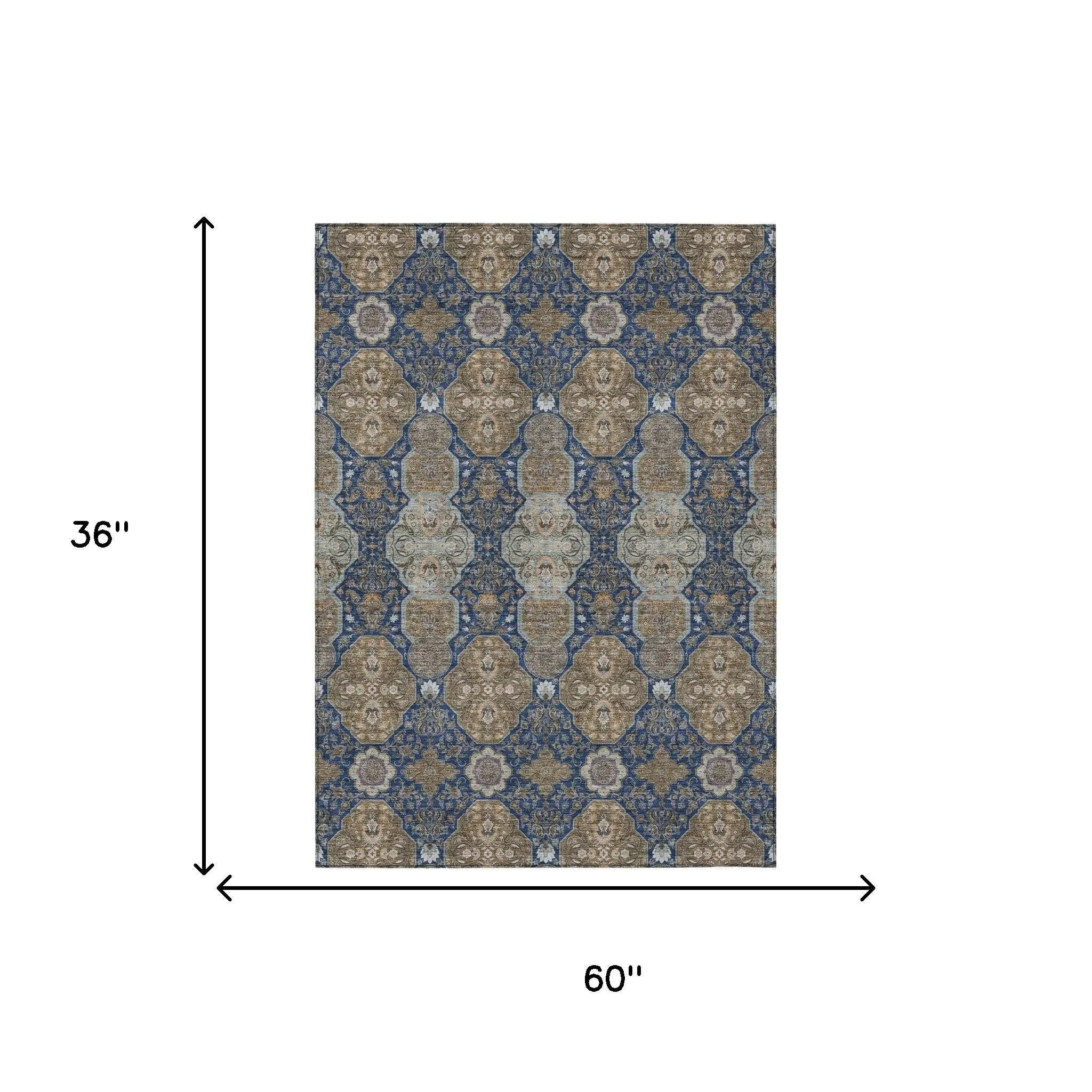 3' X 5' Navy Blue And Gray Floral Washable Indoor Outdoor Area Rug Homeroots Outdoor