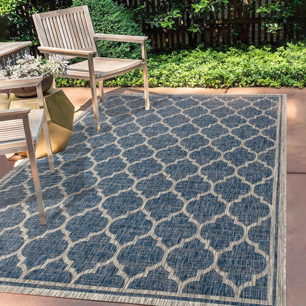 3' X 5' Navy Blue And Gray Geometric Indoor Outdoor Area Rug Homeroots Outdoor