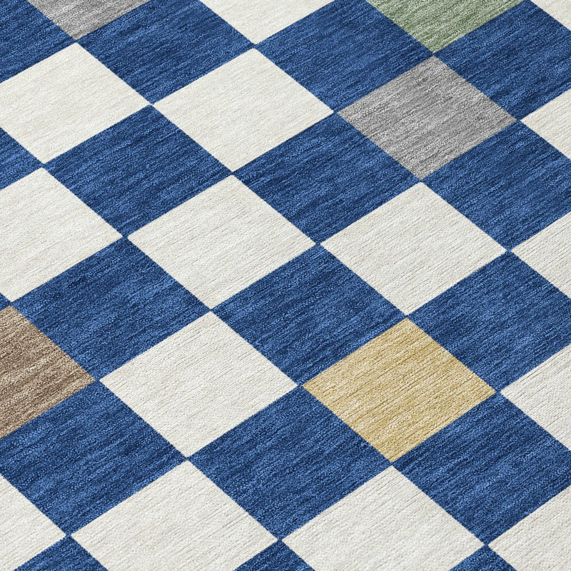 3' X 5' Navy Blue And Gray Geometric Washable Indoor Outdoor Area Rug Homeroots Outdoor