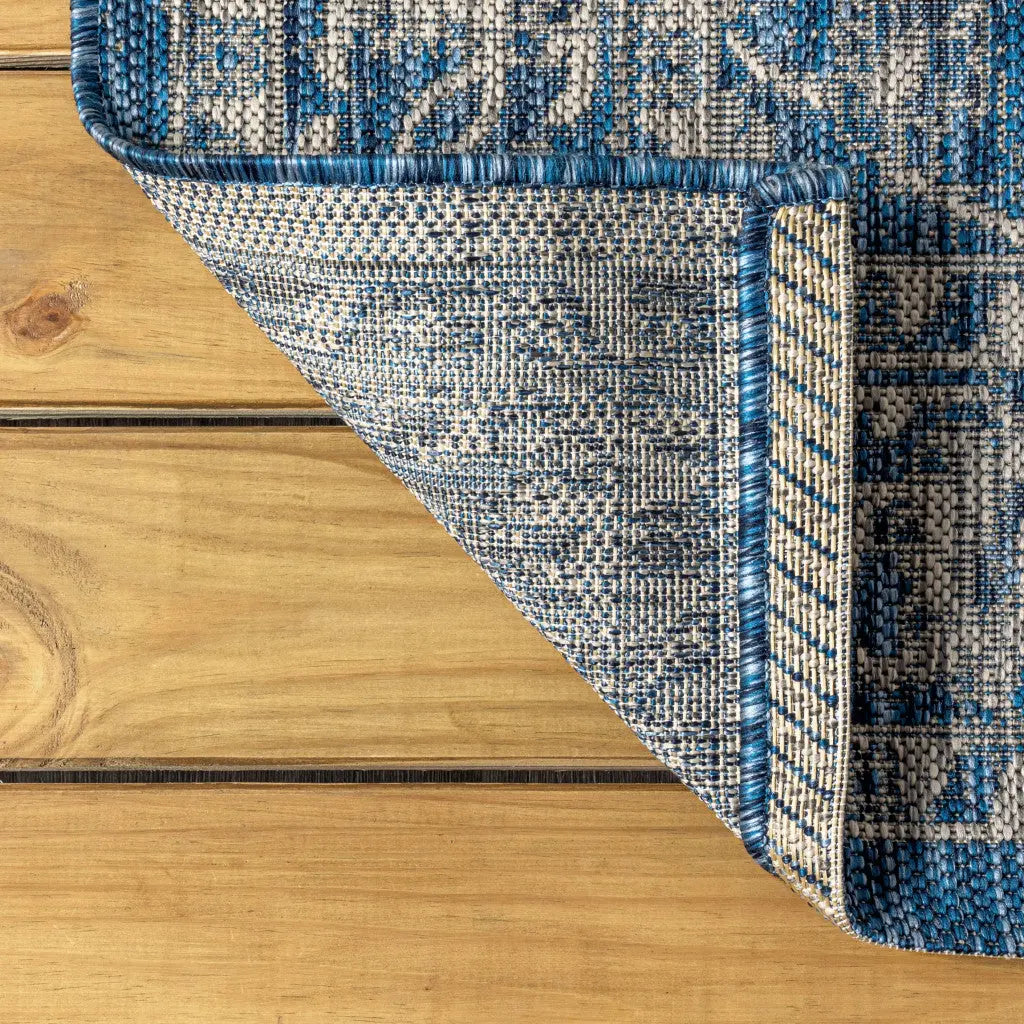3' X 5' Navy Blue And Gray Medallion Indoor Outdoor Area Rug Homeroots Outdoor