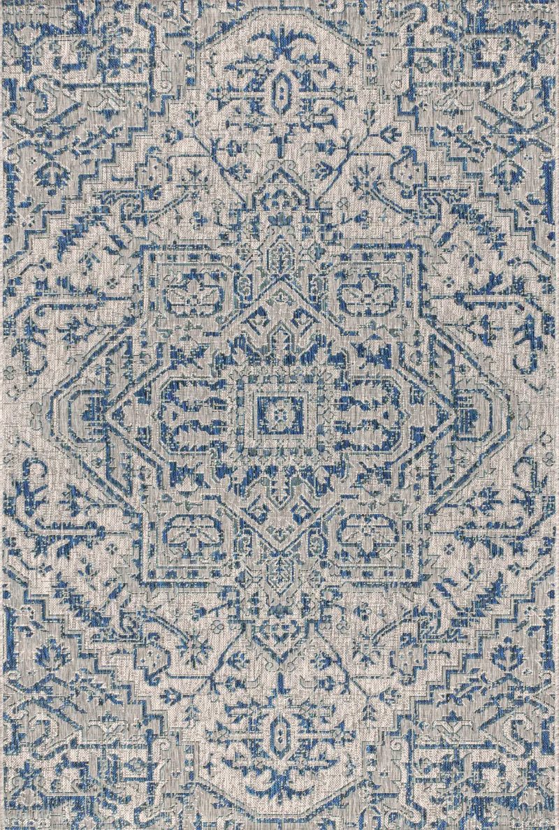3' X 5' Navy Blue And Gray Medallion Indoor Outdoor Area Rug Homeroots Outdoor