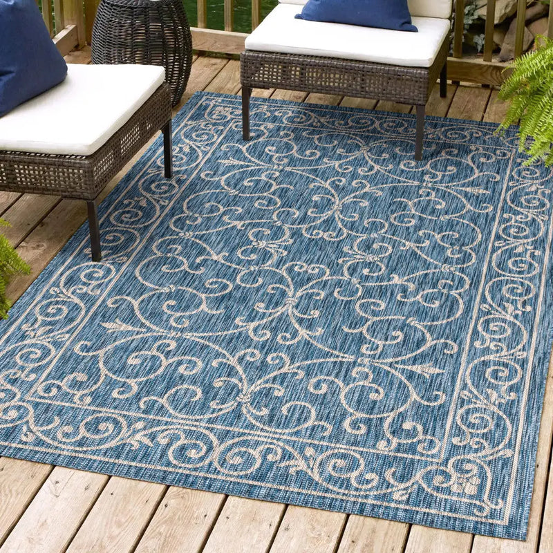 3' X 5' Navy Blue And Gray Medallion Indoor Outdoor Area Rug Homeroots Outdoor