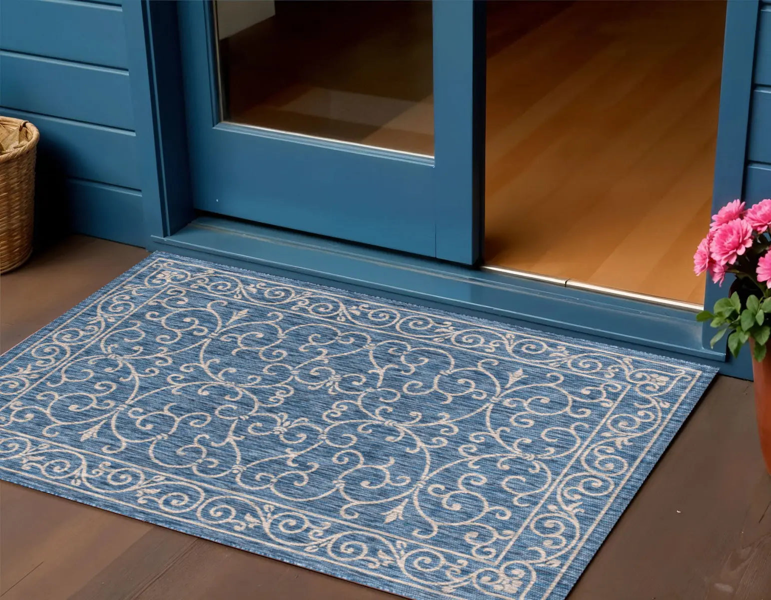 3' X 5' Navy Blue And Gray Medallion Indoor Outdoor Area Rug Homeroots Outdoor