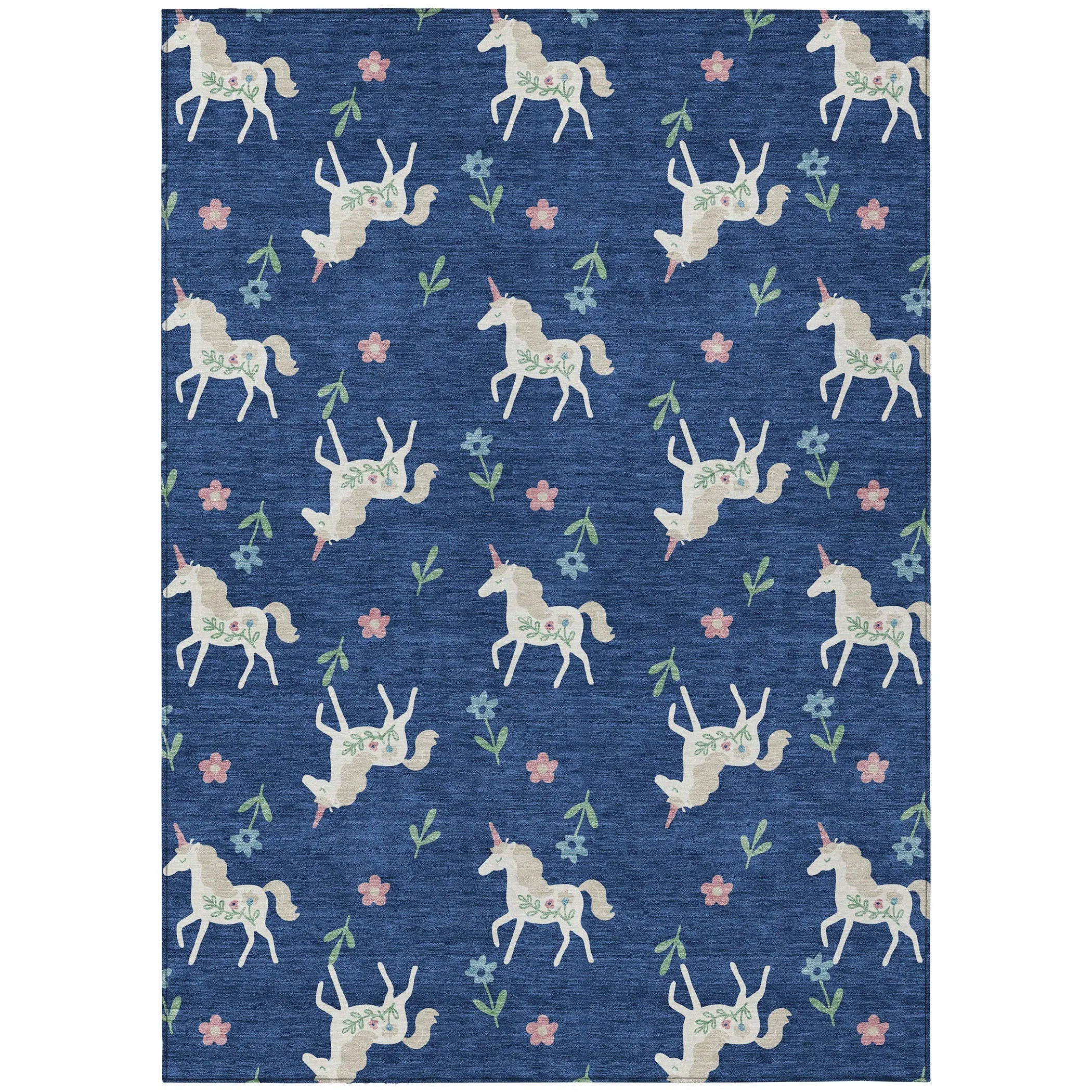 3' X 5' Navy Blue And Green Floral Washable Indoor Outdoor Area Rug Homeroots Outdoor