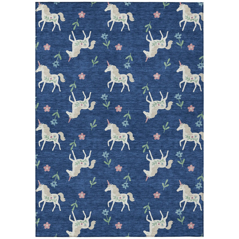 3' X 5' Navy Blue And Green Floral Washable Indoor Outdoor Area Rug Homeroots Outdoor