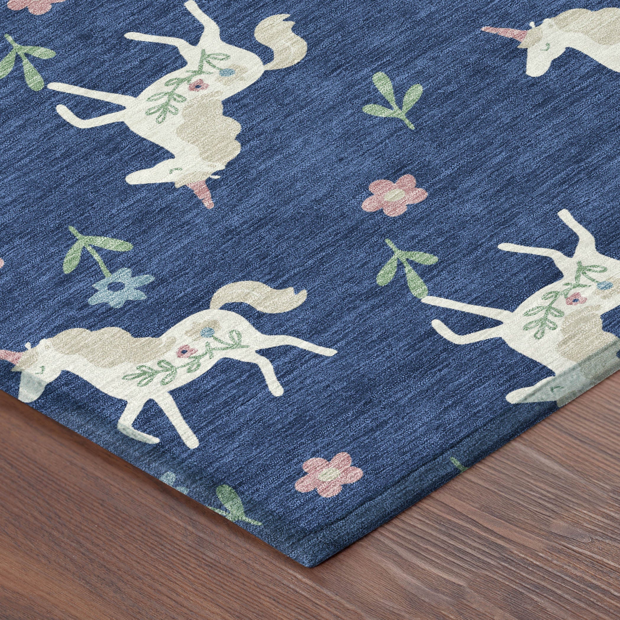 3' X 5' Navy Blue And Green Floral Washable Indoor Outdoor Area Rug Homeroots Outdoor
