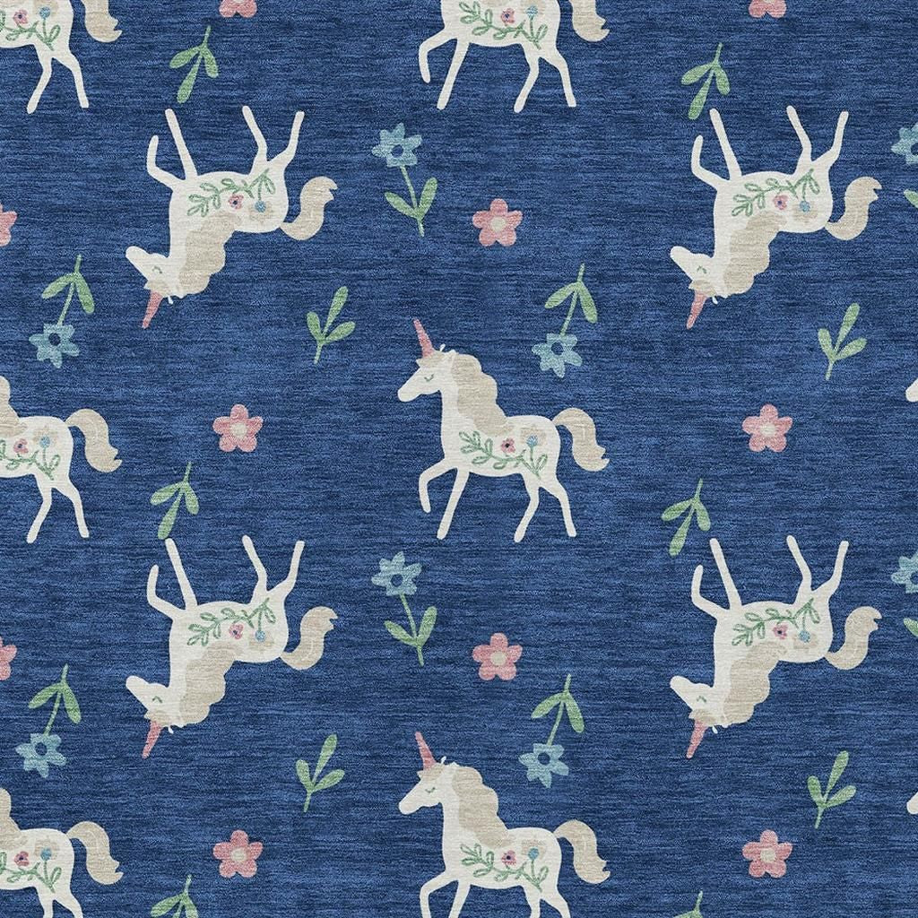 3' X 5' Navy Blue And Green Floral Washable Indoor Outdoor Area Rug Homeroots Outdoor