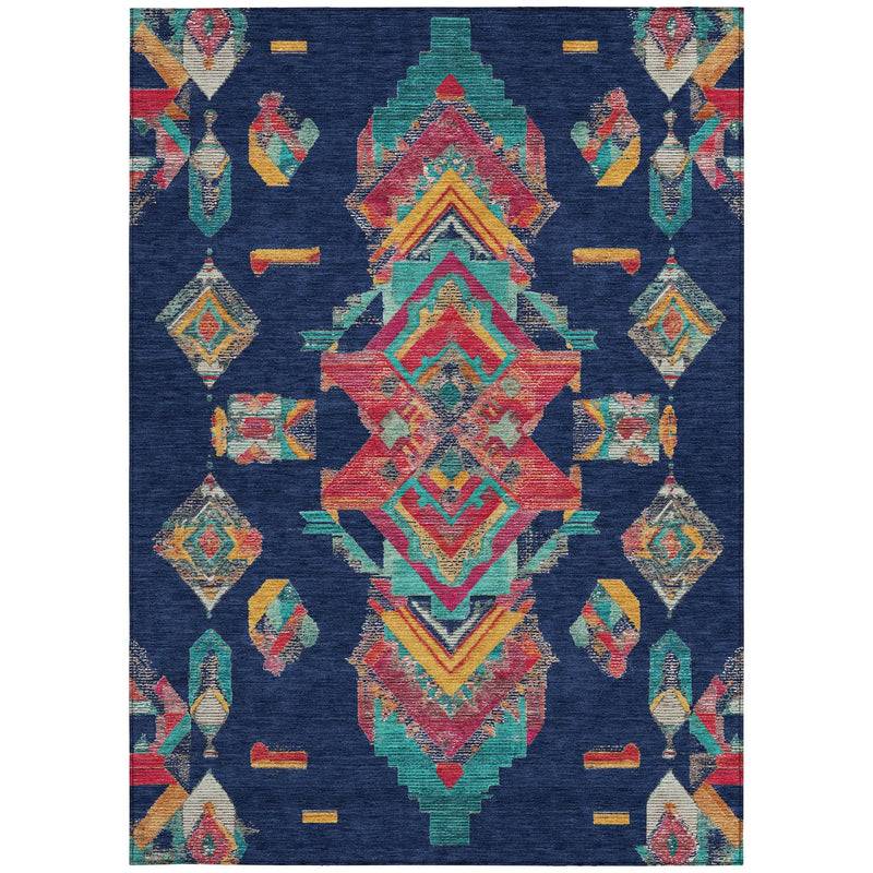 3' X 5' Navy Blue And Green Tribal Washable Indoor Outdoor Area Rug Homeroots Outdoor
