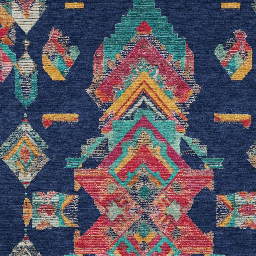 3' X 5' Navy Blue And Green Tribal Washable Indoor Outdoor Area Rug Homeroots Outdoor