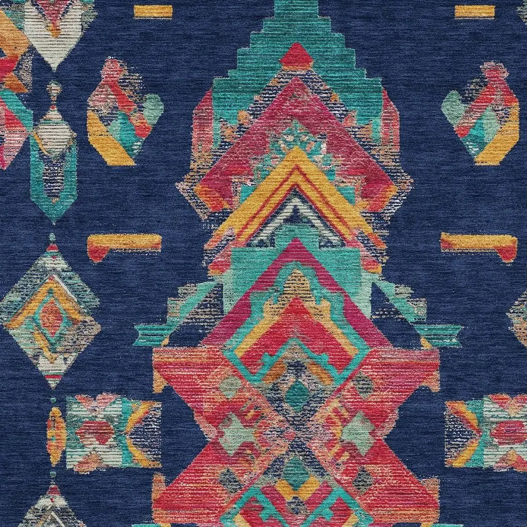 3' X 5' Navy Blue And Green Tribal Washable Indoor Outdoor Area Rug Homeroots Outdoor
