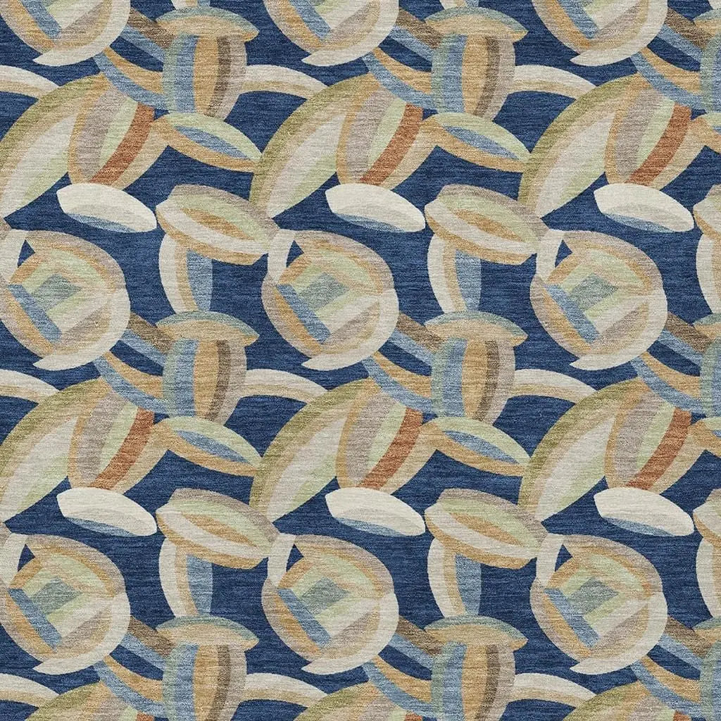 3' X 5' Navy Blue And Ivory Abstract Washable Indoor Outdoor Area Rug Homeroots Outdoor