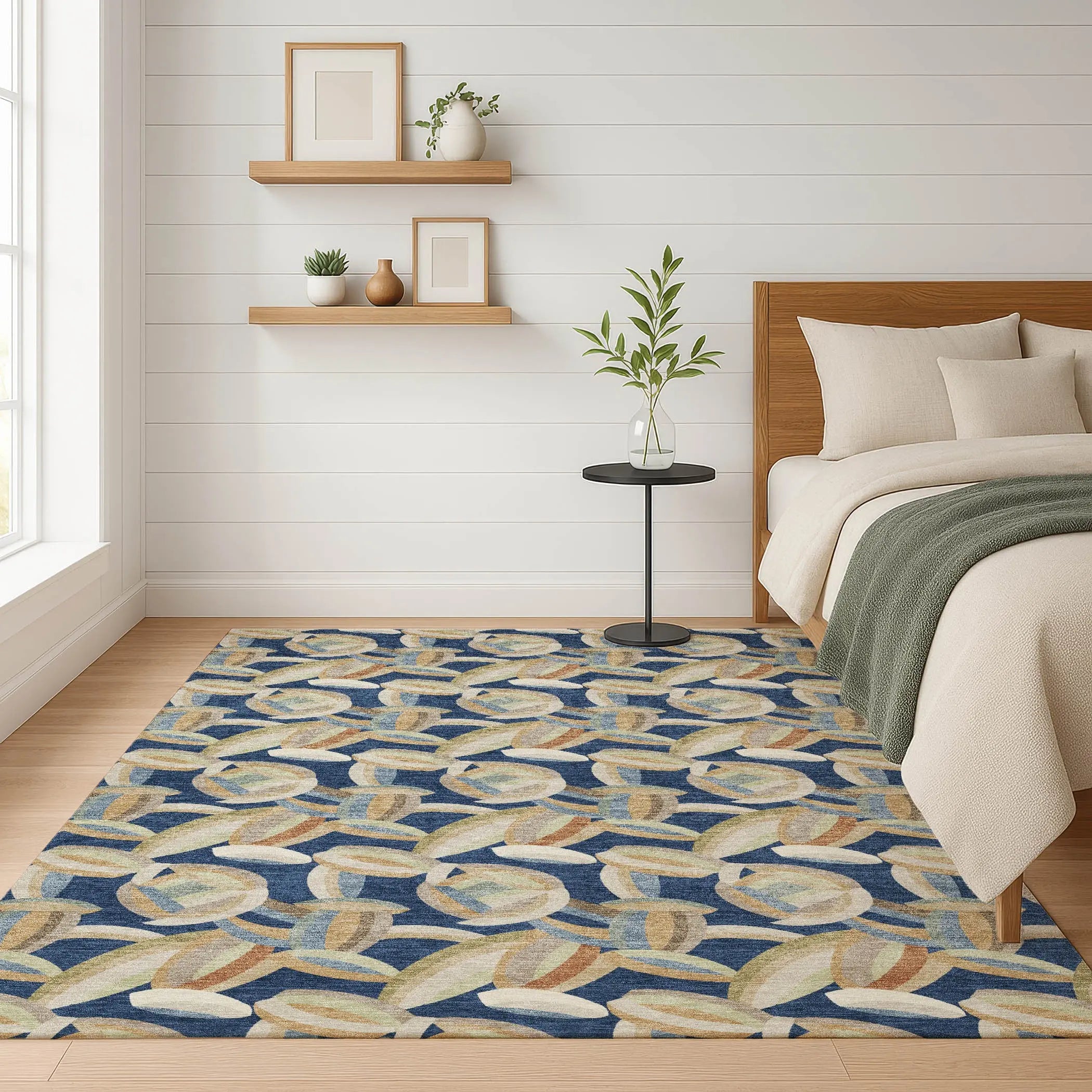3' X 5' Navy Blue And Ivory Abstract Washable Indoor Outdoor Area Rug Homeroots Outdoor