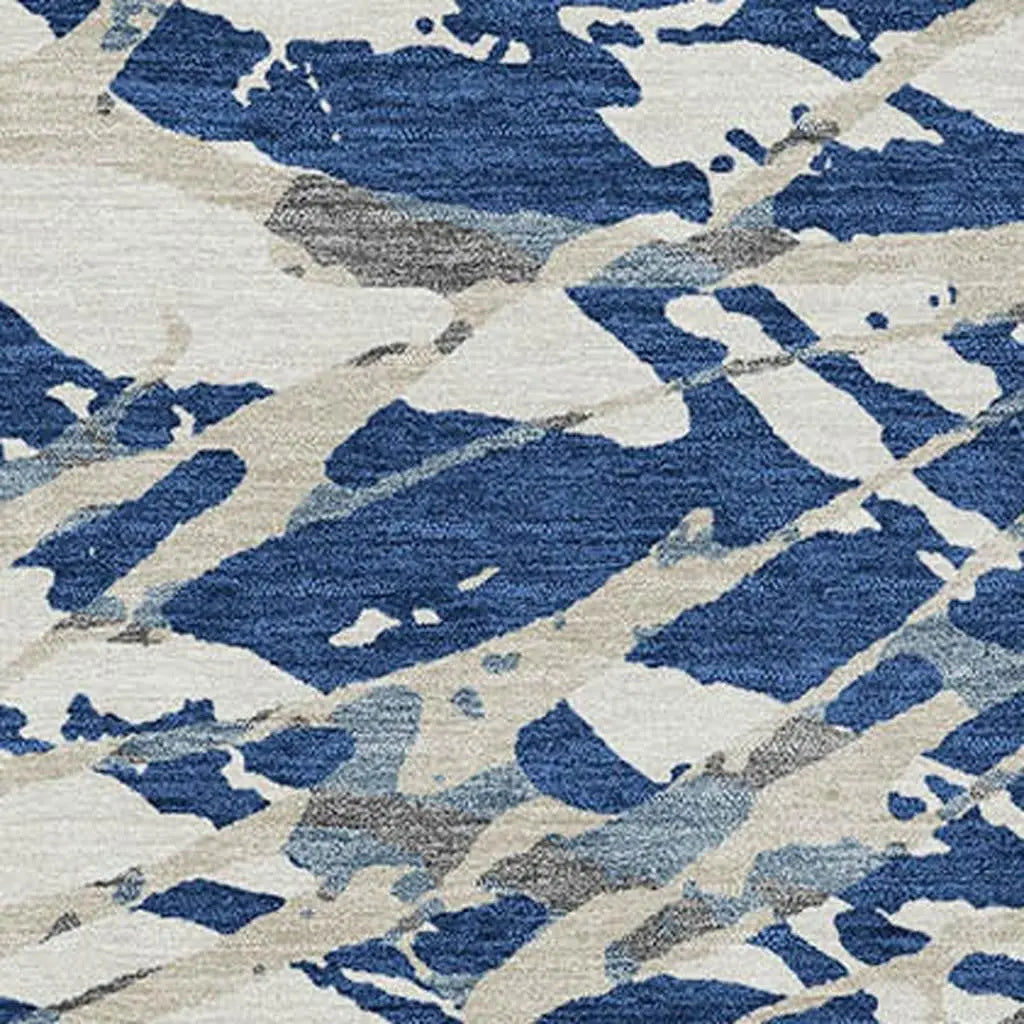 3' X 5' Navy Blue And Ivory Abstract Washable Indoor Outdoor Area Rug Homeroots Outdoor