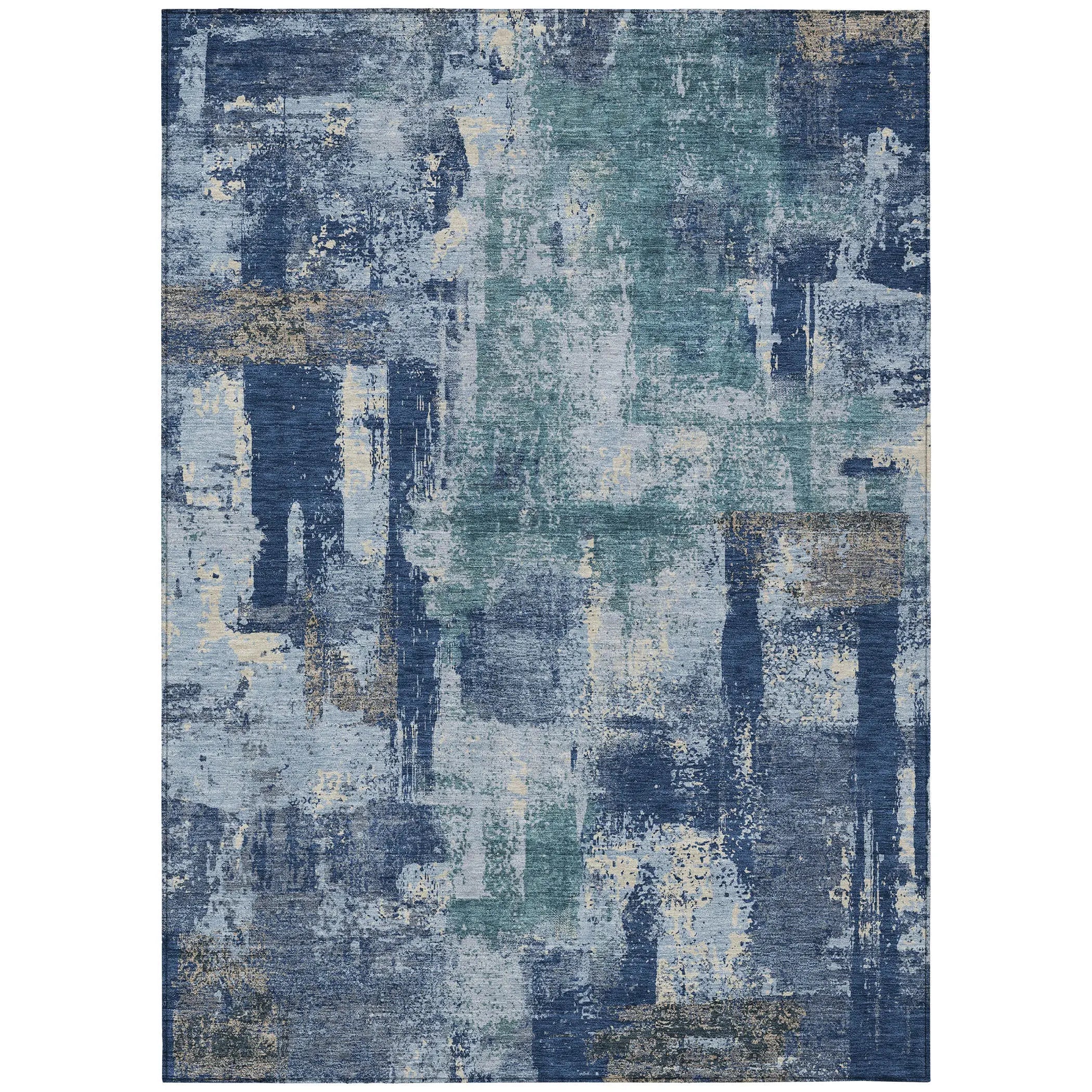 3' X 5' Navy Blue And Ivory Abstract Washable Indoor Outdoor Area Rug Homeroots Outdoor