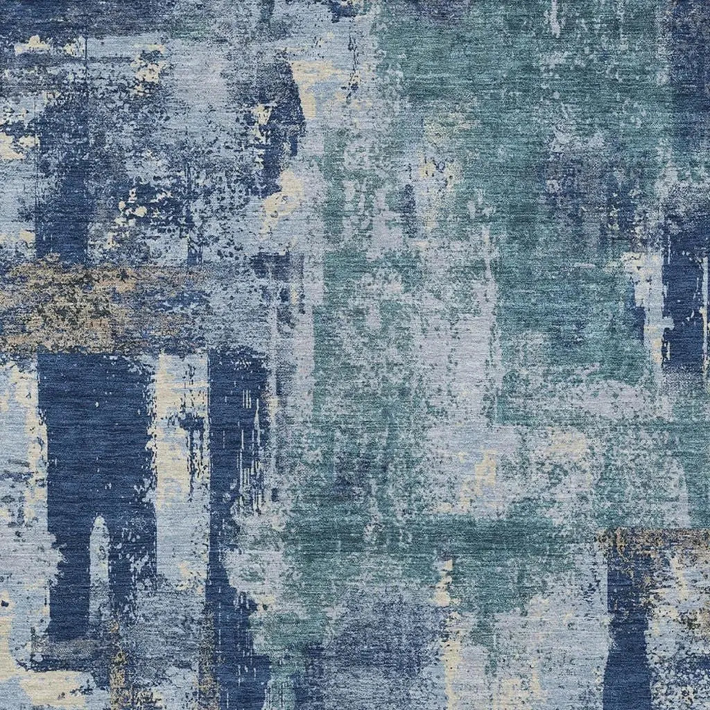 3' X 5' Navy Blue And Ivory Abstract Washable Indoor Outdoor Area Rug Homeroots Outdoor