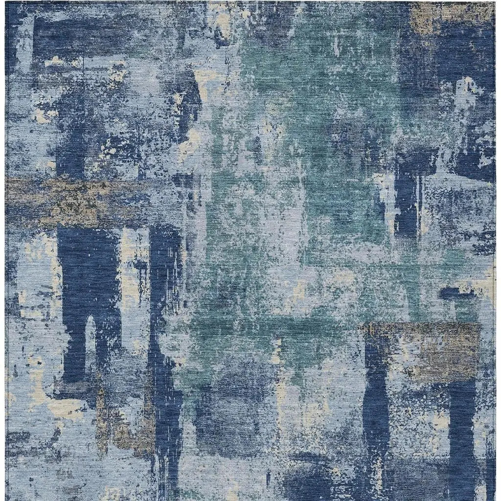 3' X 5' Navy Blue And Ivory Abstract Washable Indoor Outdoor Area Rug Homeroots Outdoor
