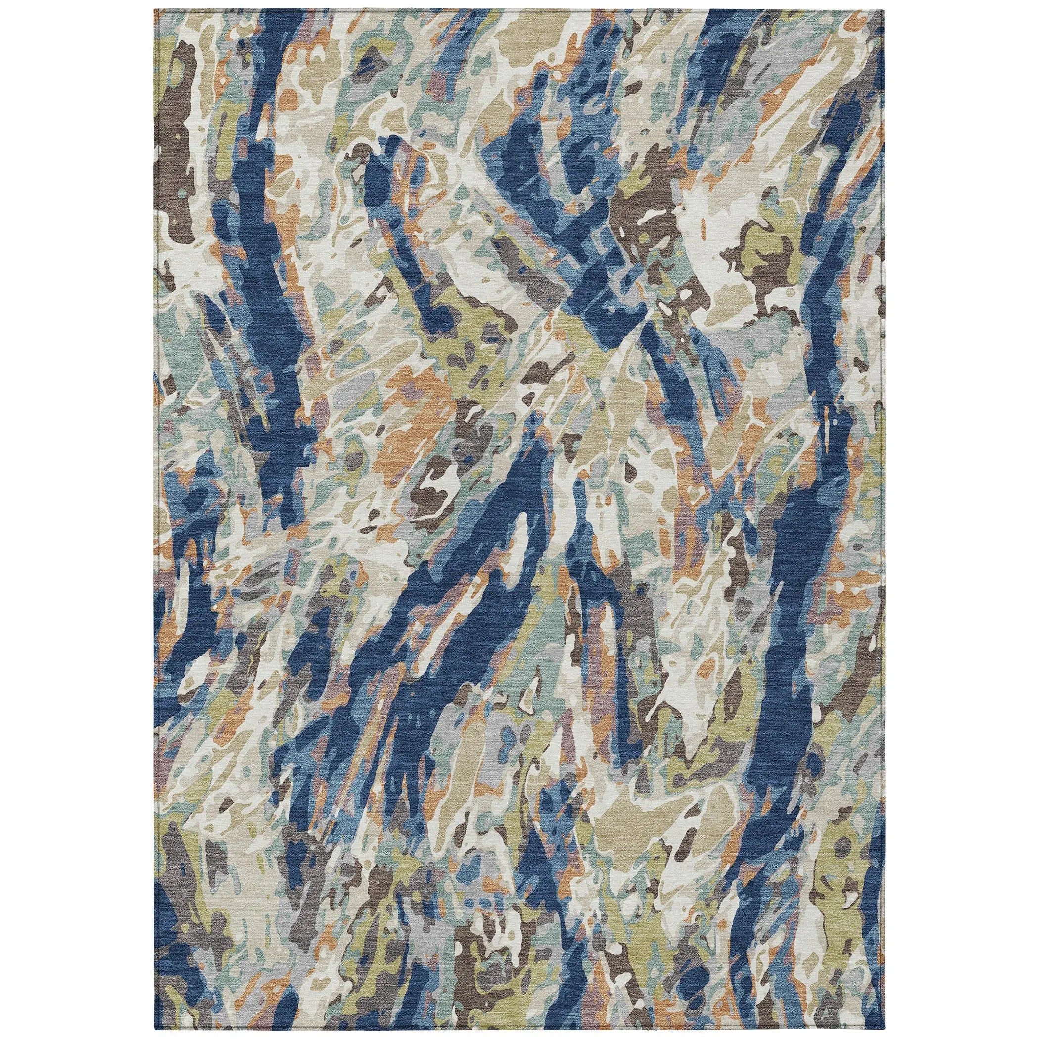 3' X 5' Navy Blue And Ivory Abstract Washable Indoor Outdoor Area Rug Homeroots Outdoor