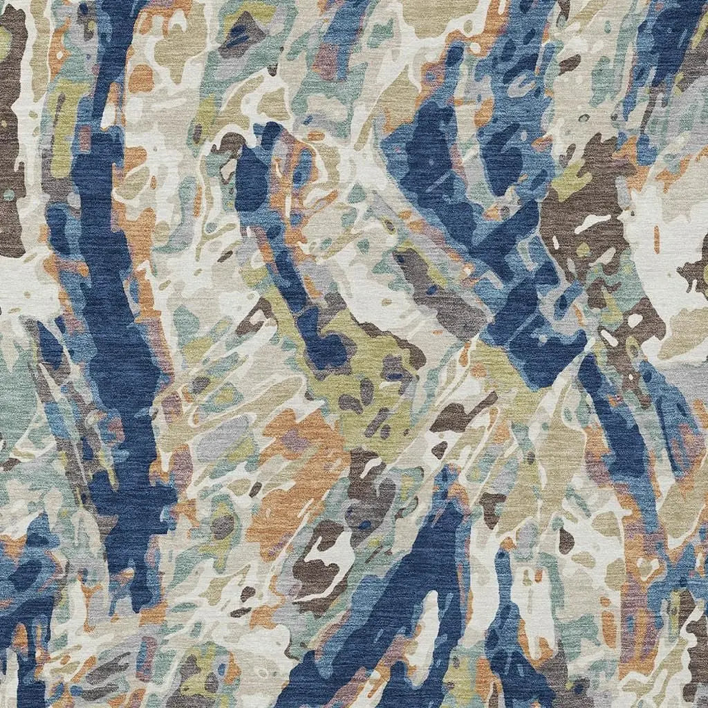 3' X 5' Navy Blue And Ivory Abstract Washable Indoor Outdoor Area Rug Homeroots Outdoor