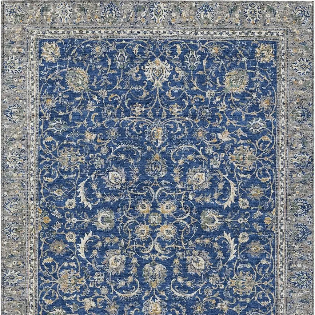 3' X 5' Navy Blue And Ivory Botanical Leaves Washable Indoor Outdoor Area Rug Homeroots Outdoor