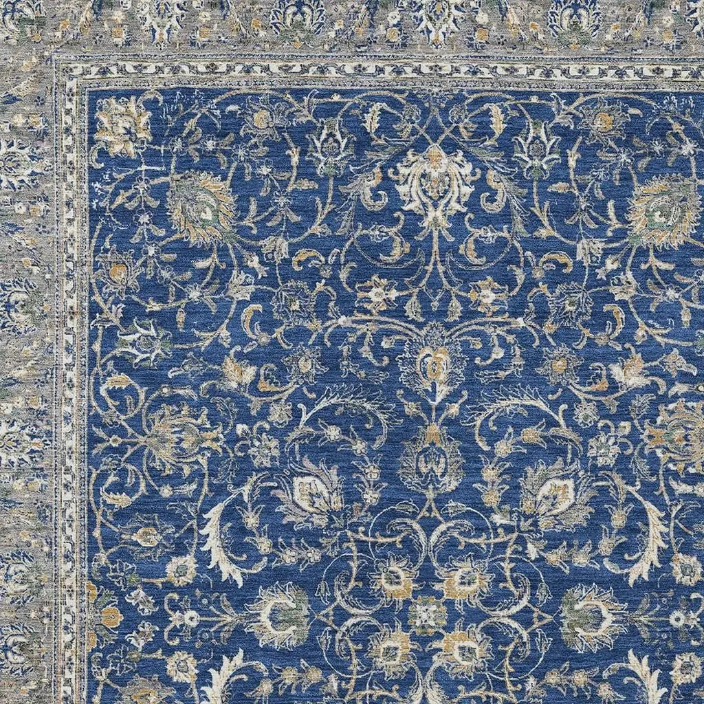 3' X 5' Navy Blue And Ivory Botanical Leaves Washable Indoor Outdoor Area Rug Homeroots Outdoor
