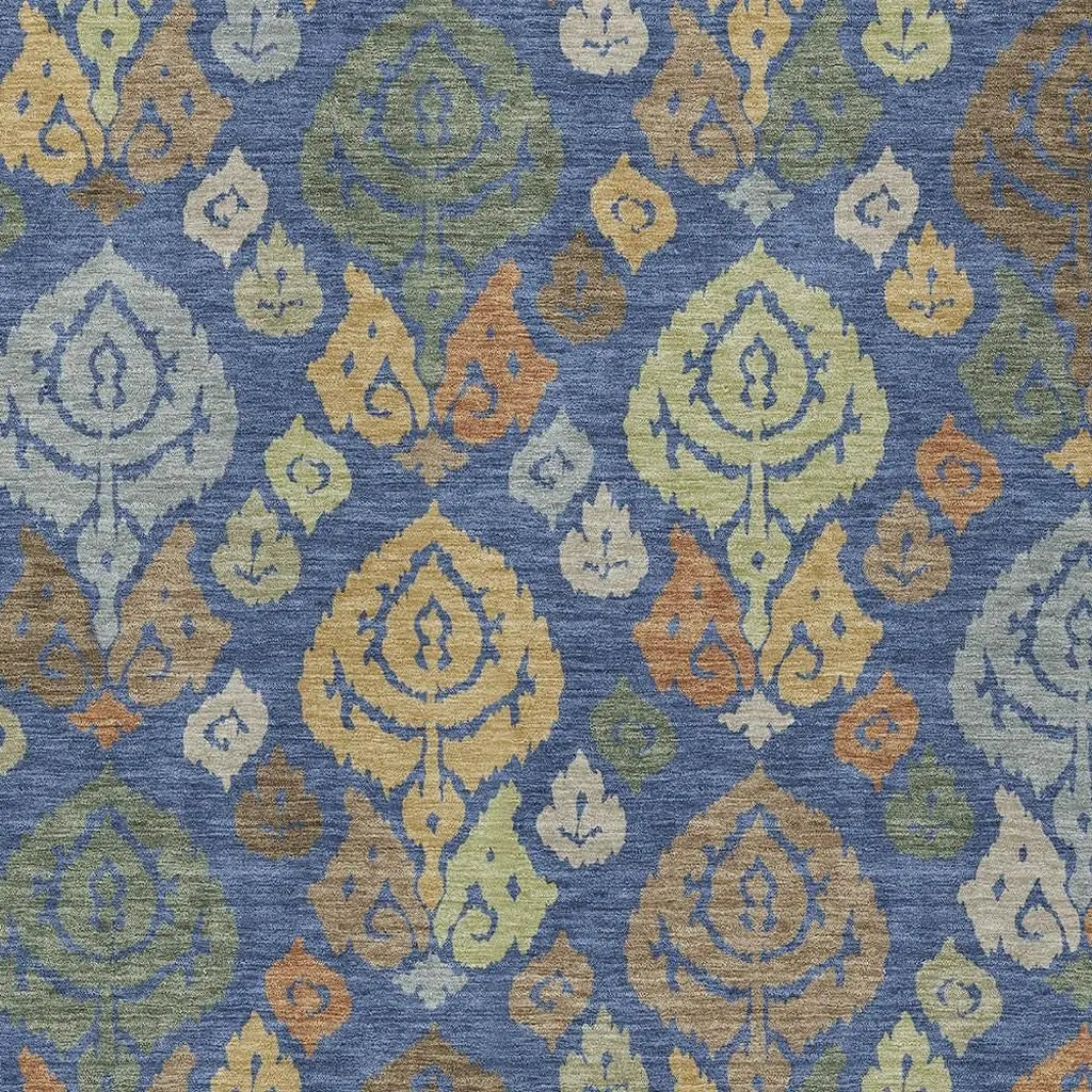 3' X 5' Navy Blue And Ivory Damask Washable Indoor Outdoor Area Rug Homeroots Outdoor