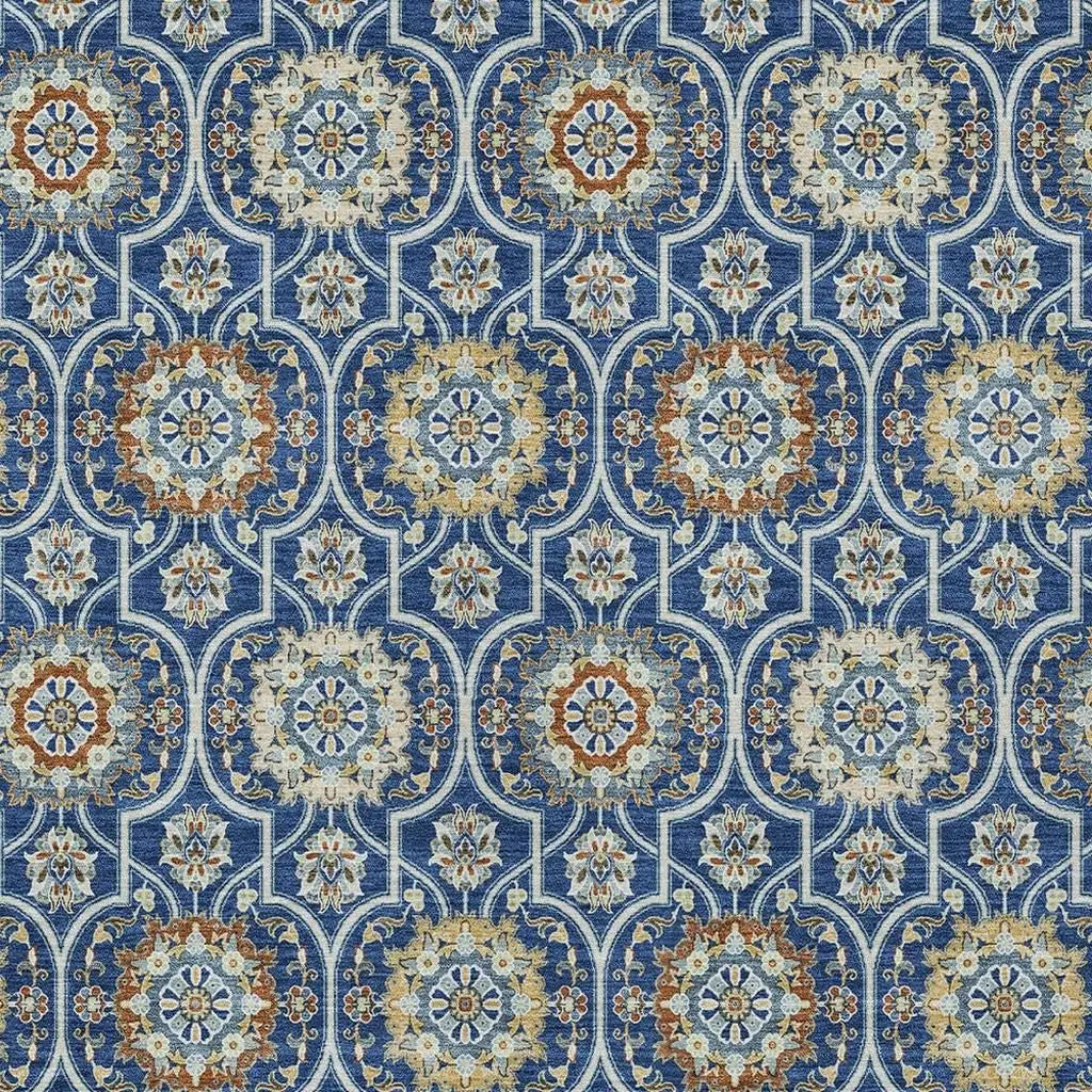 3' X 5' Navy Blue And Ivory Floral Medallion Washable Indoor Outdoor Area Rug Homeroots Outdoor