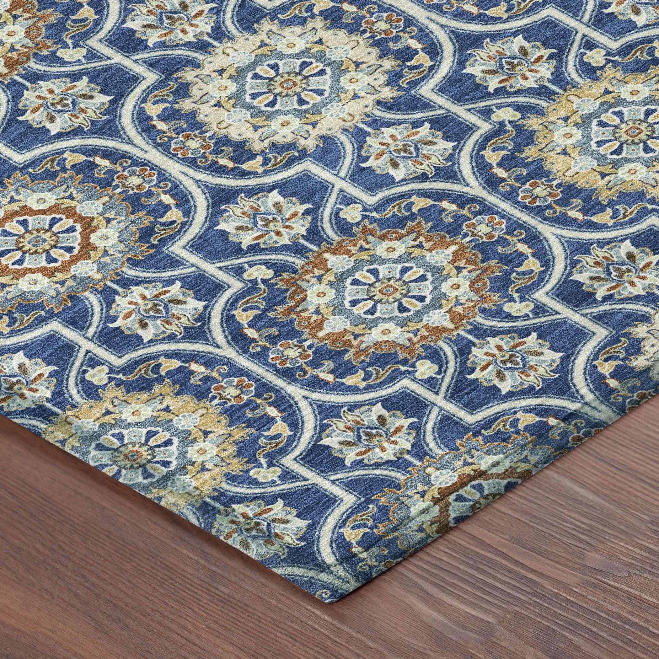3' X 5' Navy Blue And Ivory Floral Medallion Washable Indoor Outdoor Area Rug Homeroots Outdoor
