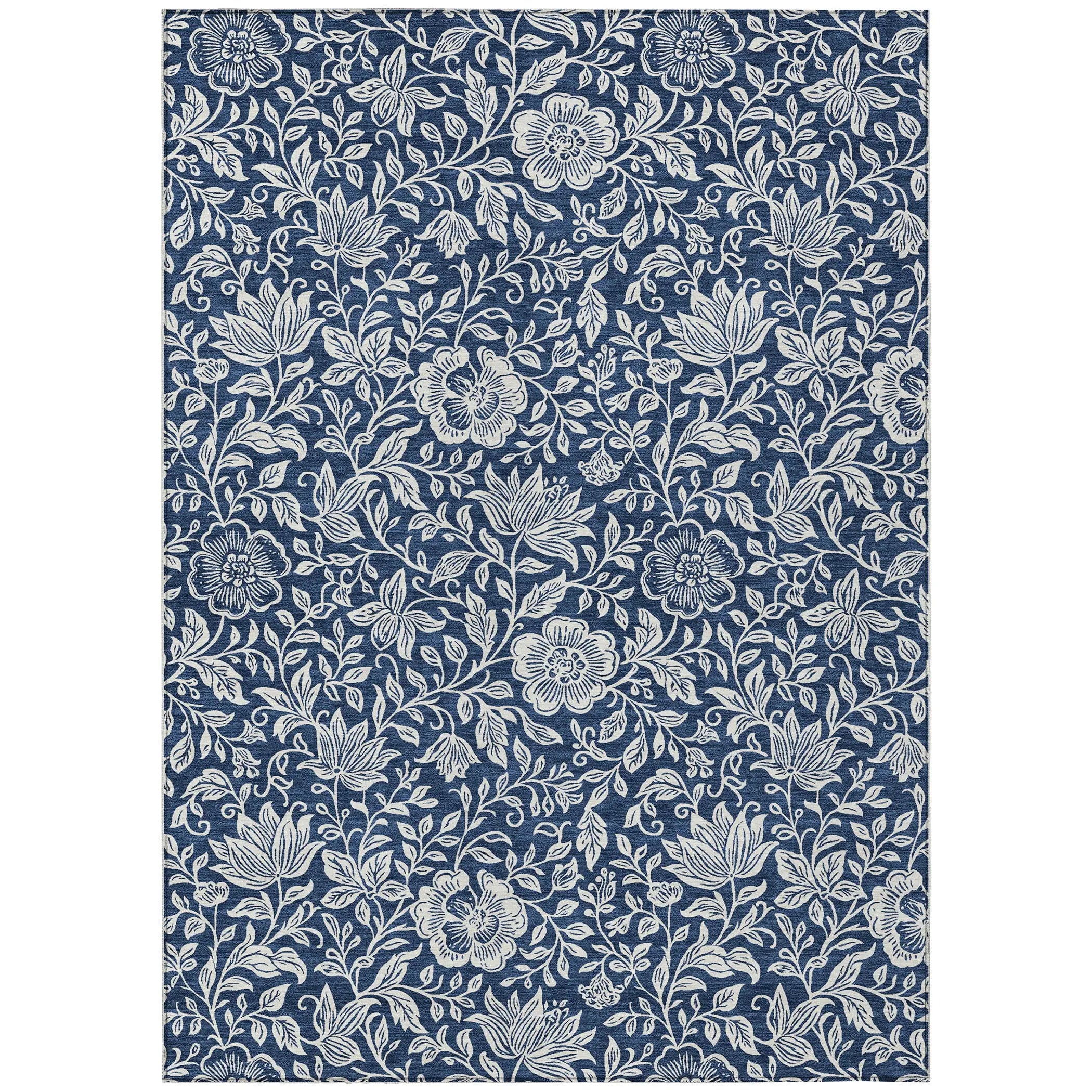 3' X 5' Navy Blue And Ivory Floral Washable Indoor Outdoor Area Rug Homeroots Outdoor