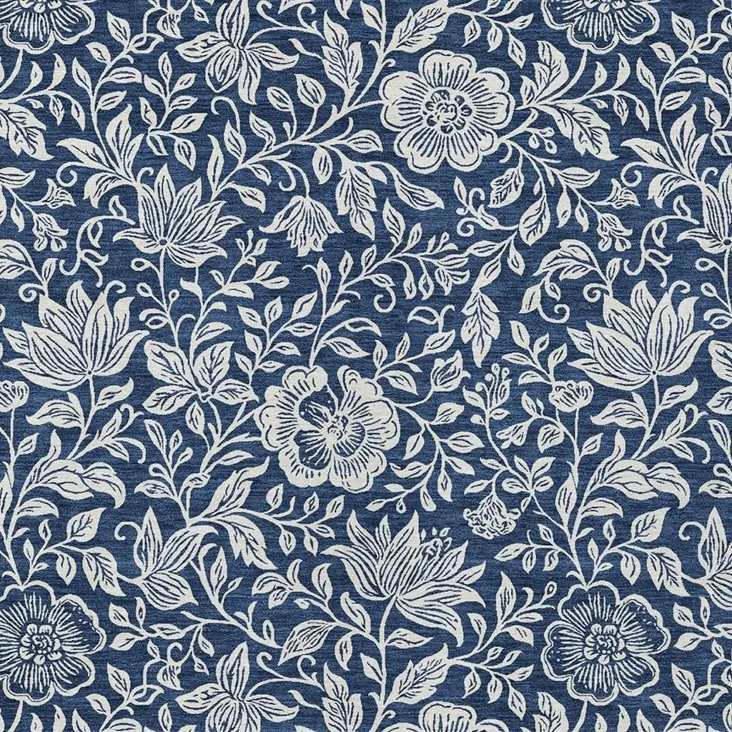 3' X 5' Navy Blue And Ivory Floral Washable Indoor Outdoor Area Rug Homeroots Outdoor