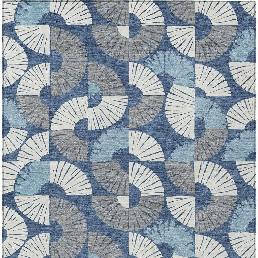 3' X 5' Navy Blue And Ivory Geometric Washable Indoor Outdoor Area Rug Homeroots Outdoor